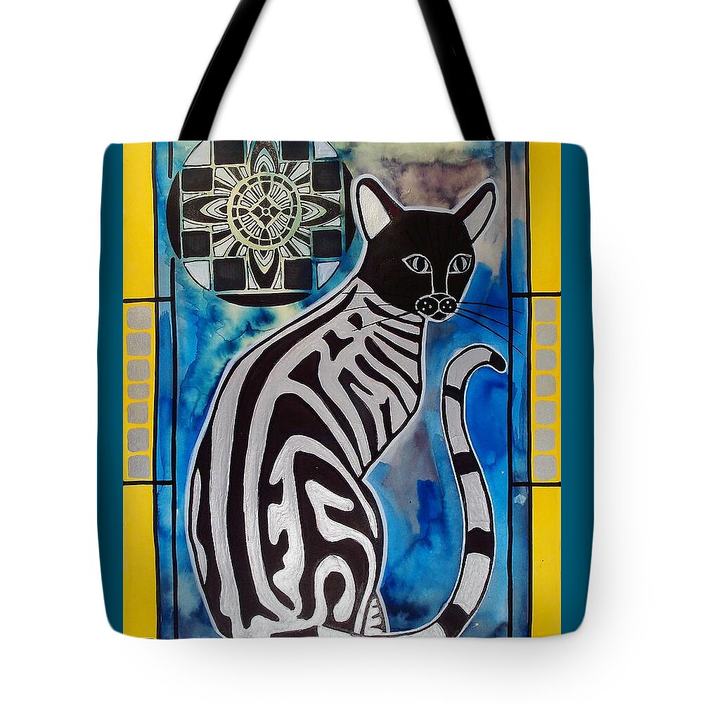 Cats Tote Bag featuring the painting Silver Tabby with Mandala - Cat Art by Dora Hathazi Mendes by Dora Hathazi Mendes