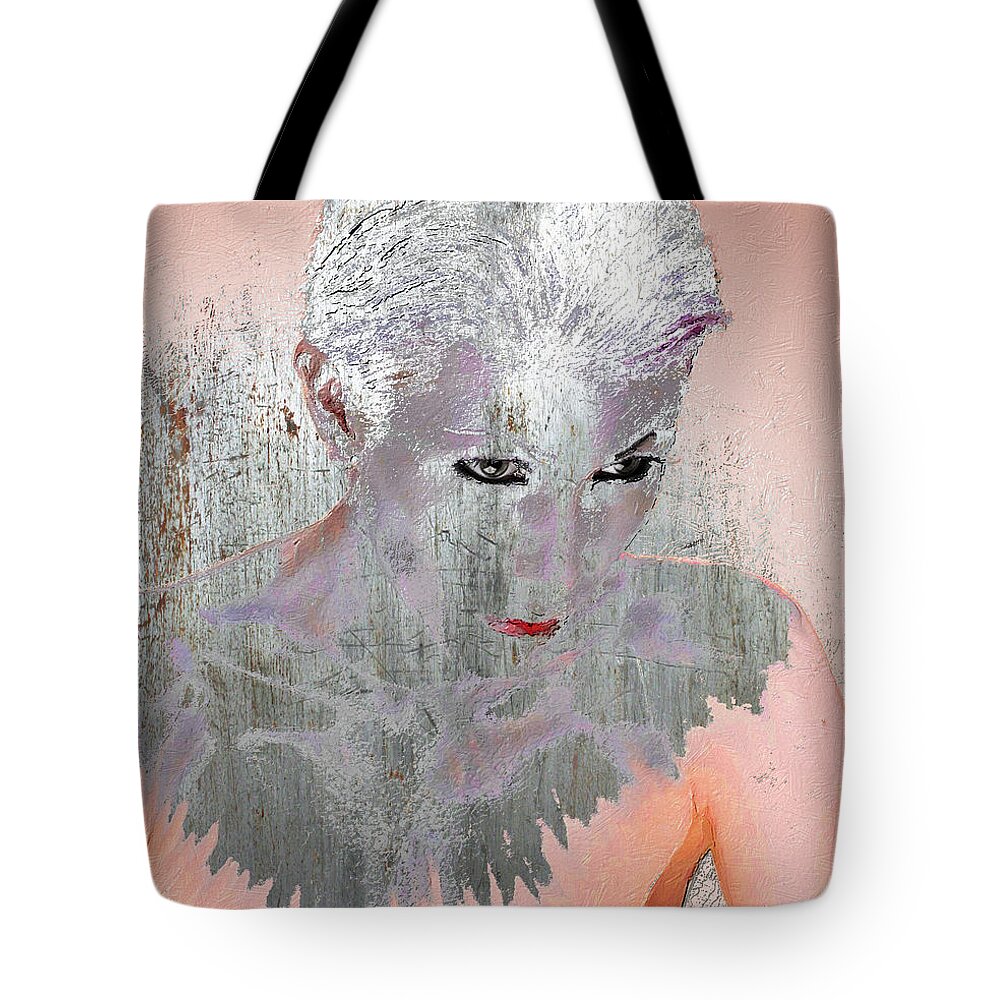 Woman Tote Bag featuring the mixed media Silver Woman 10 by Tony Rubino