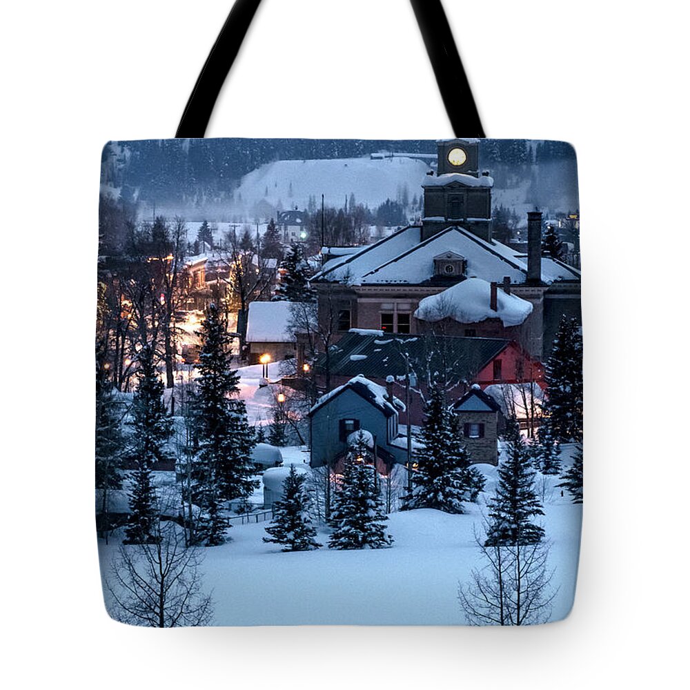 Silverton Colorado Tote Bag featuring the photograph Silverton at Night by Angela Moyer