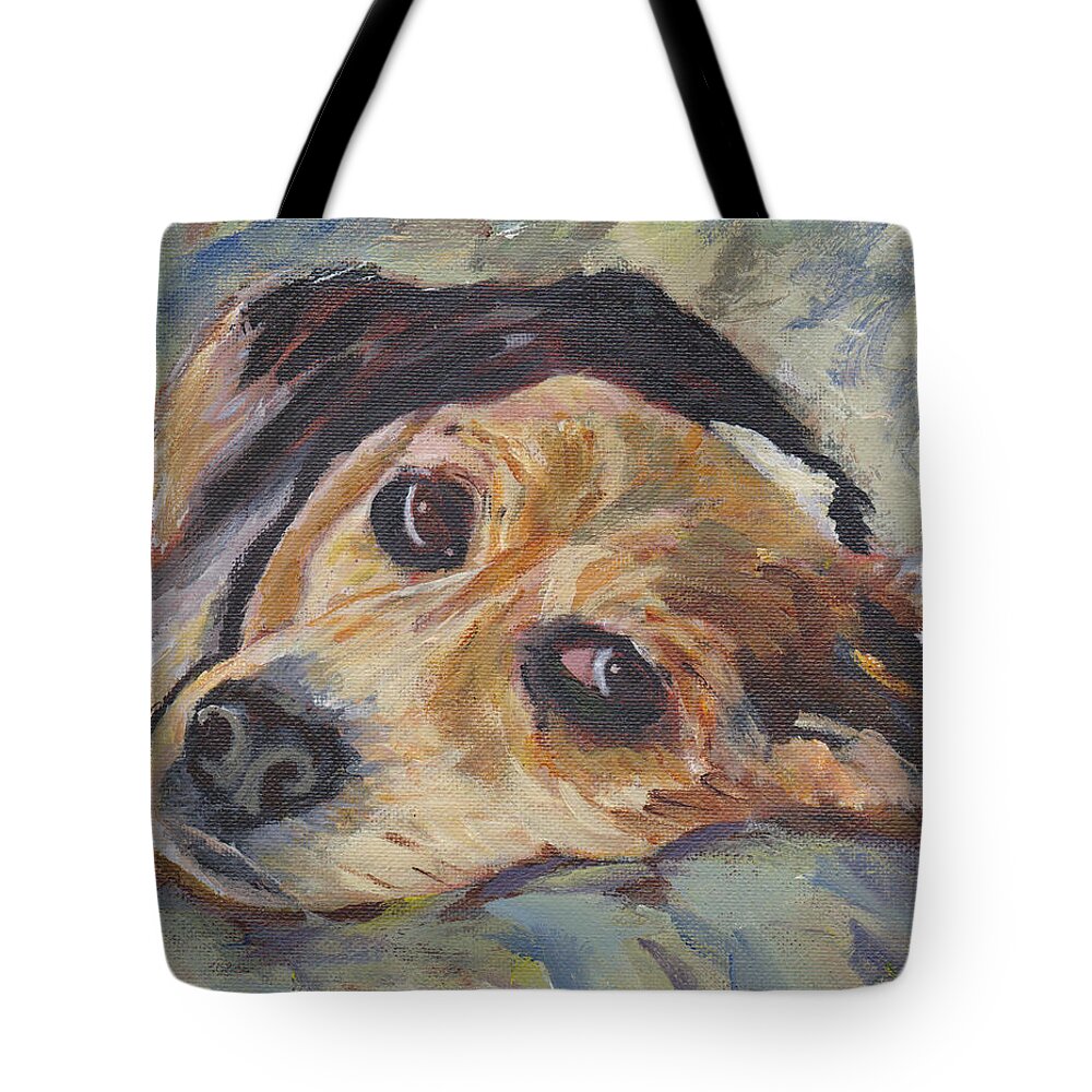 Beagle Tote Bag featuring the painting simonClydemcflyMcCue by Patricia Cleasby