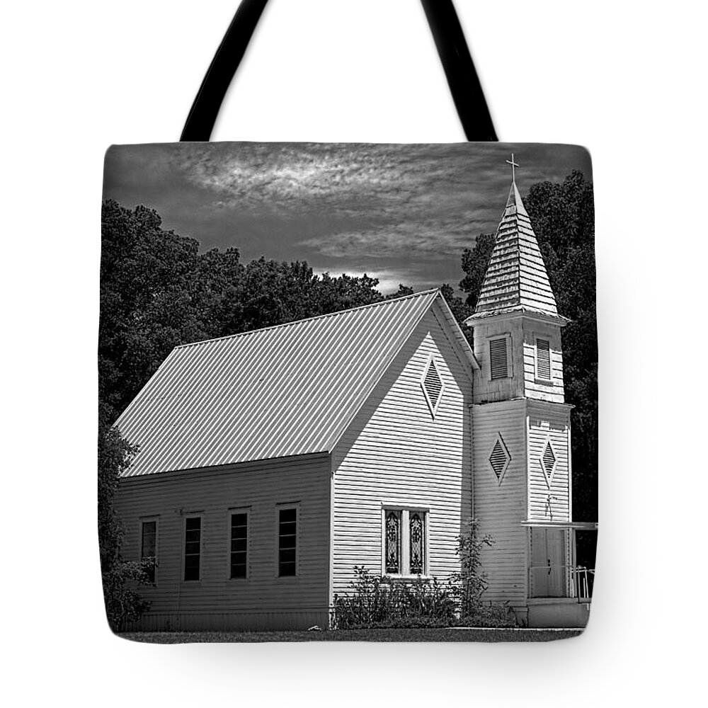 Church Tote Bag featuring the photograph Simple Country Church - BW by Christopher Holmes