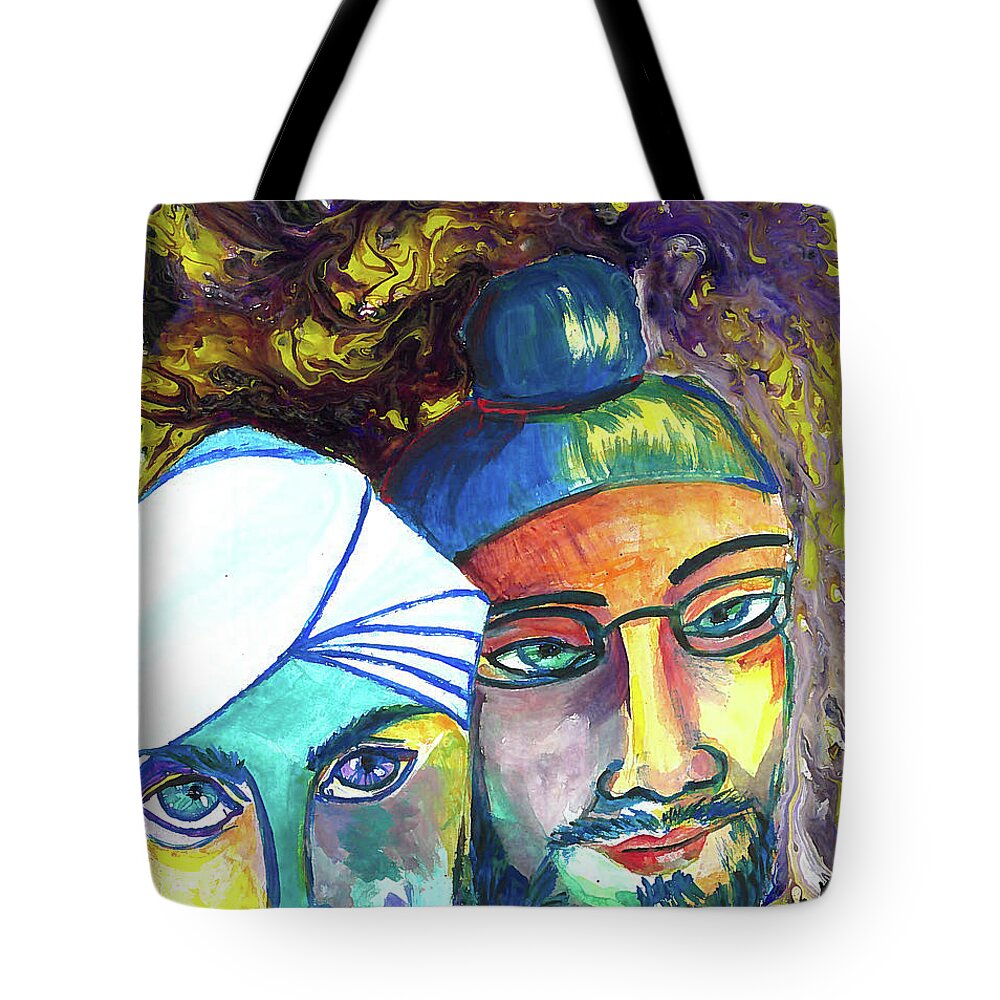 Singhs Tote Bag featuring the painting Singhs and Kaurs-5 by Sarabjit Singh