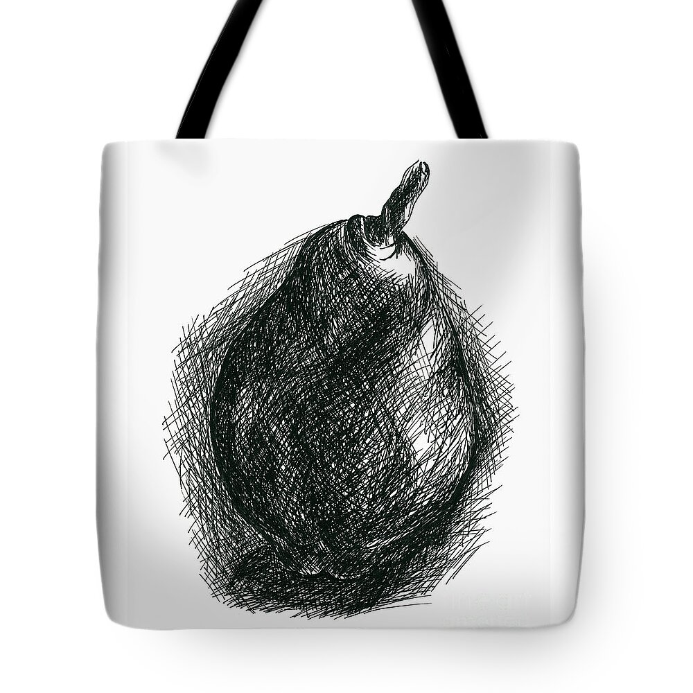 Pear Tote Bag featuring the drawing Single Pear by MM Anderson