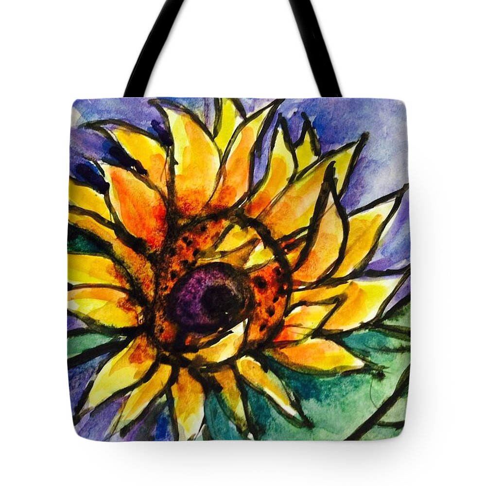Sunflower Tote Bag featuring the painting Single sunflower by Hae Kim