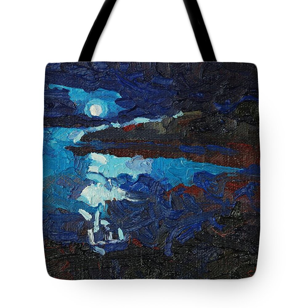 Singleton Tote Bag featuring the painting Singleton Moon Set by Phil Chadwick