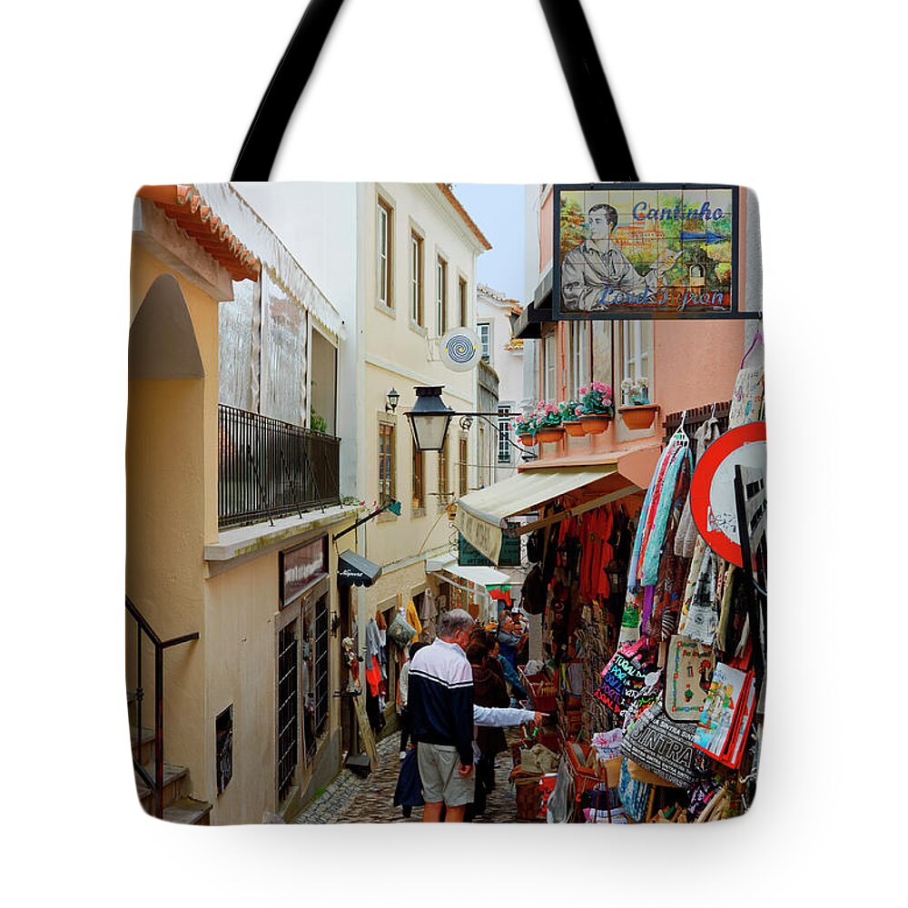 Street Scene Tote Bag featuring the photograph Sintra Street Scene by Sally Weigand