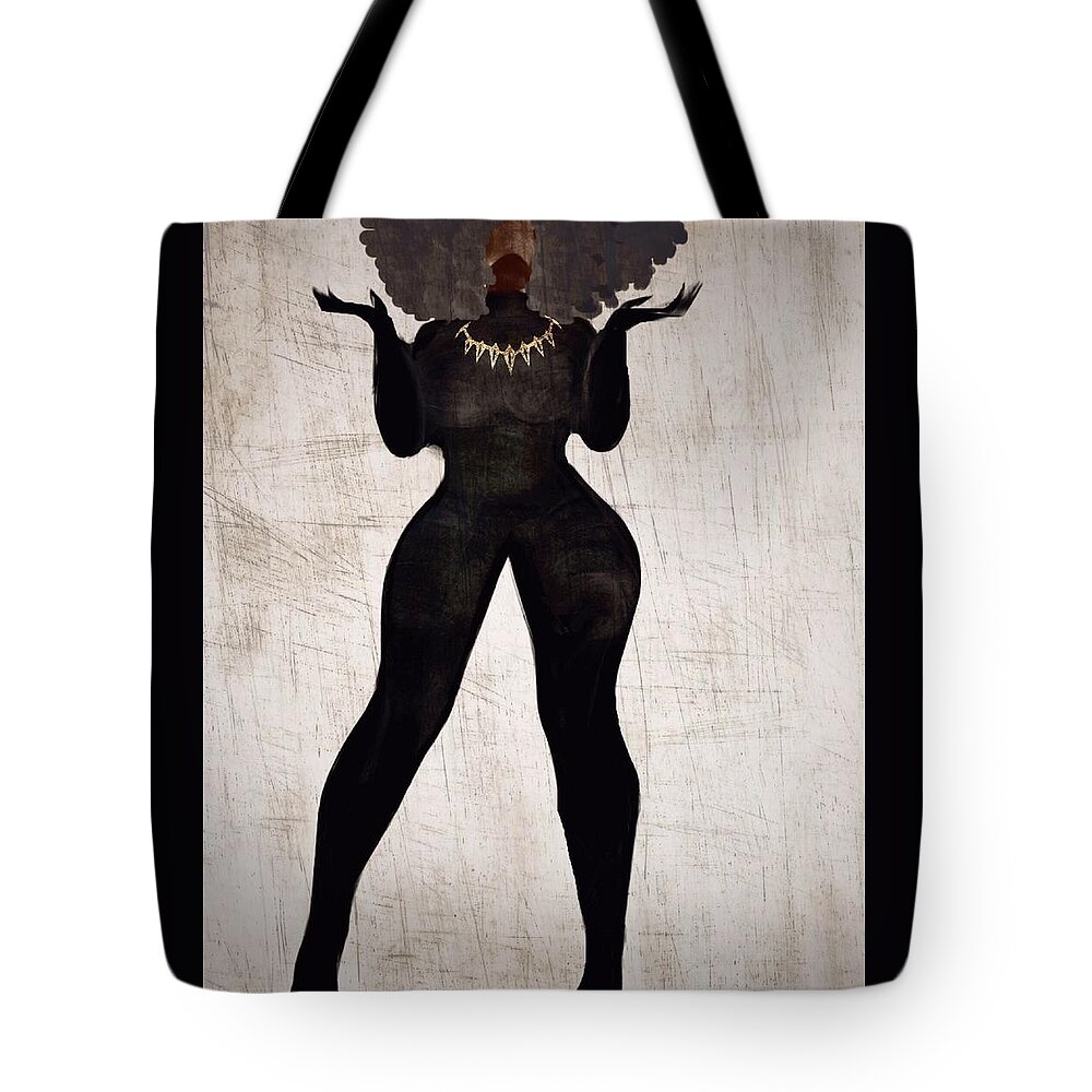 Afro Tote Bag featuring the digital art SistaTChalla by Romaine Head
