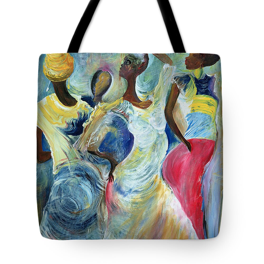 African Tote Bag featuring the painting Sister Act by Ikahl Beckford