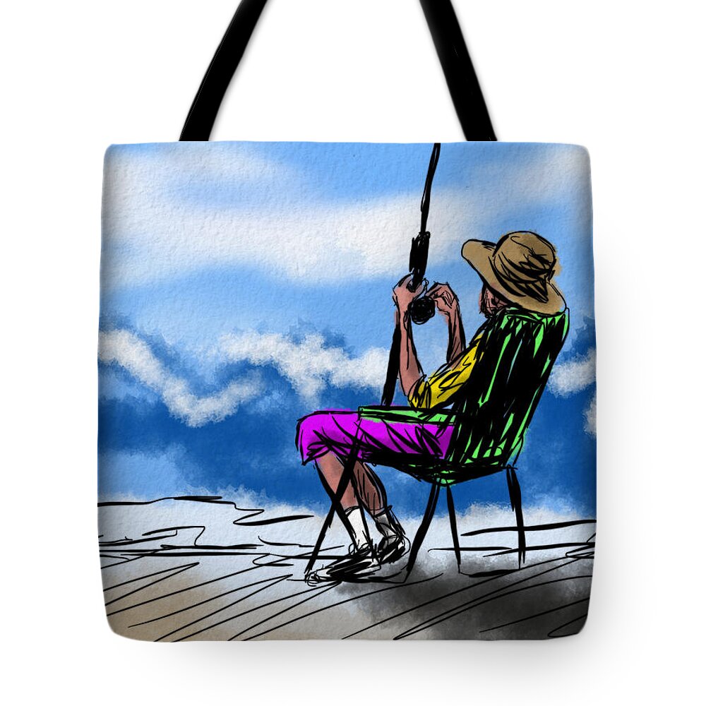 Beach Tote Bag featuring the digital art Sittin' And Fishin' by Michael Kallstrom