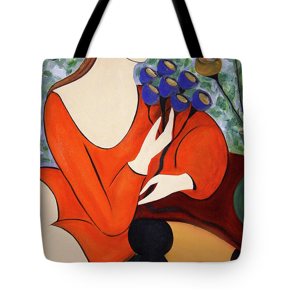 #female #figurative #floral #fineart #art #images #painting #artist #print #canvas #sittingwomen Tote Bag featuring the painting Sitting Women by Jacquelinemari