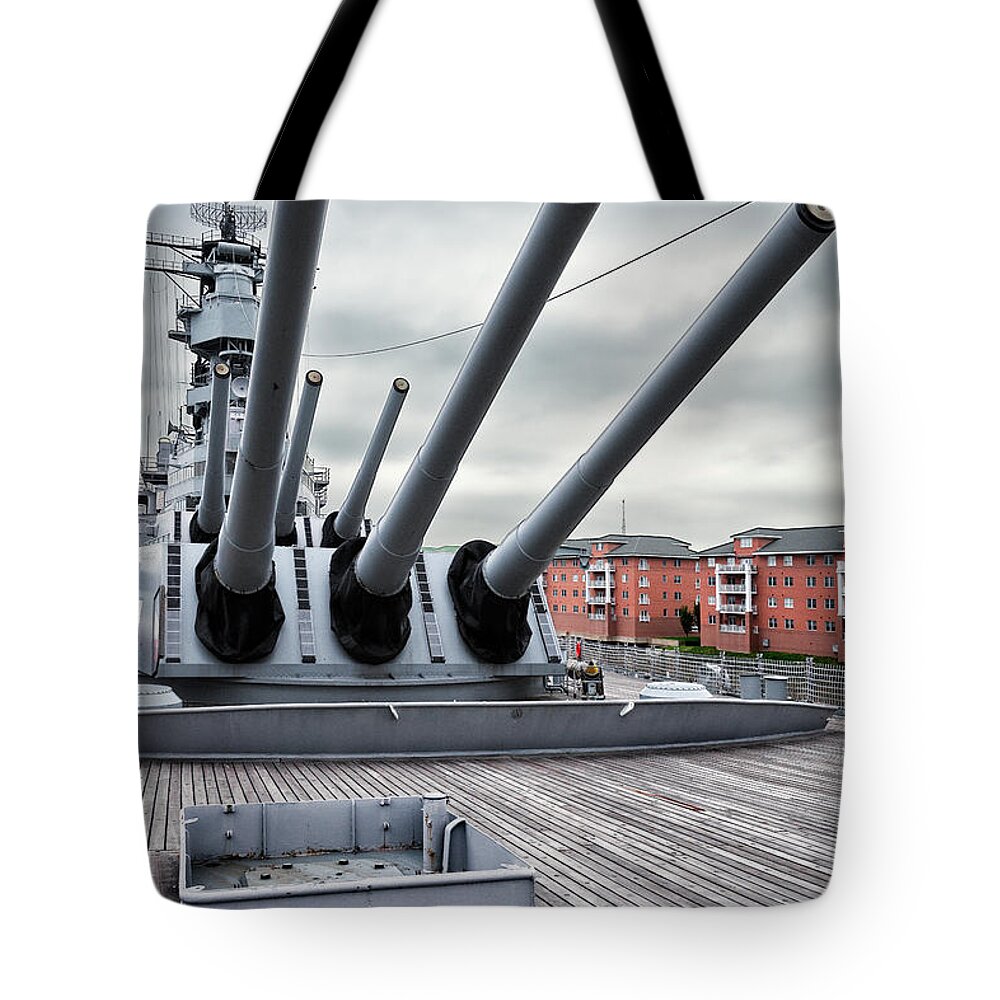 Uss Wisconsin Tote Bag featuring the photograph Six Pack of Sixteens by Christopher Holmes