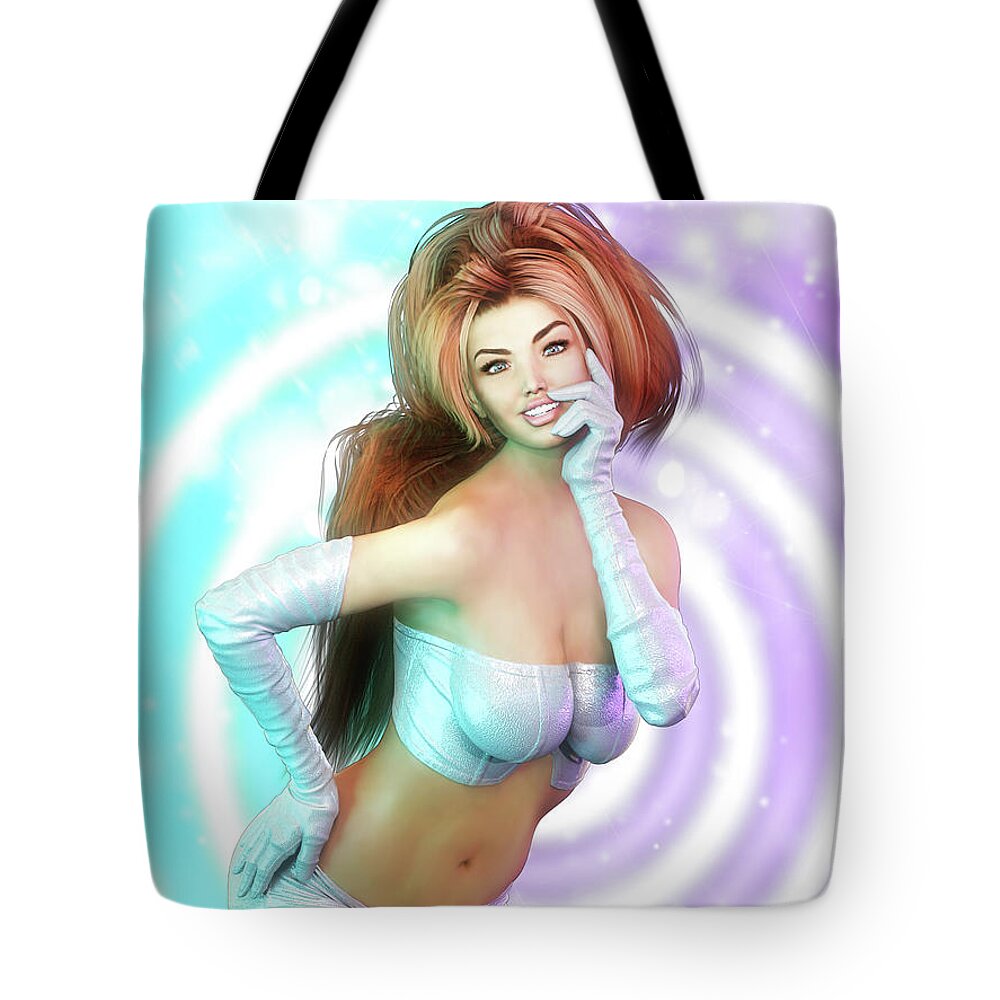 Pin-up Tote Bag featuring the digital art Sixties Mod Pin-Up by Alicia Hollinger
