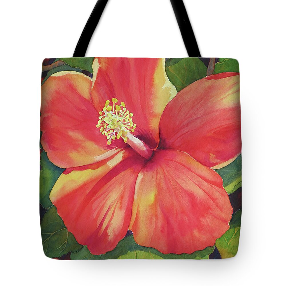 Hibiscus Tote Bag featuring the painting Sizzle by Judy Mercer
