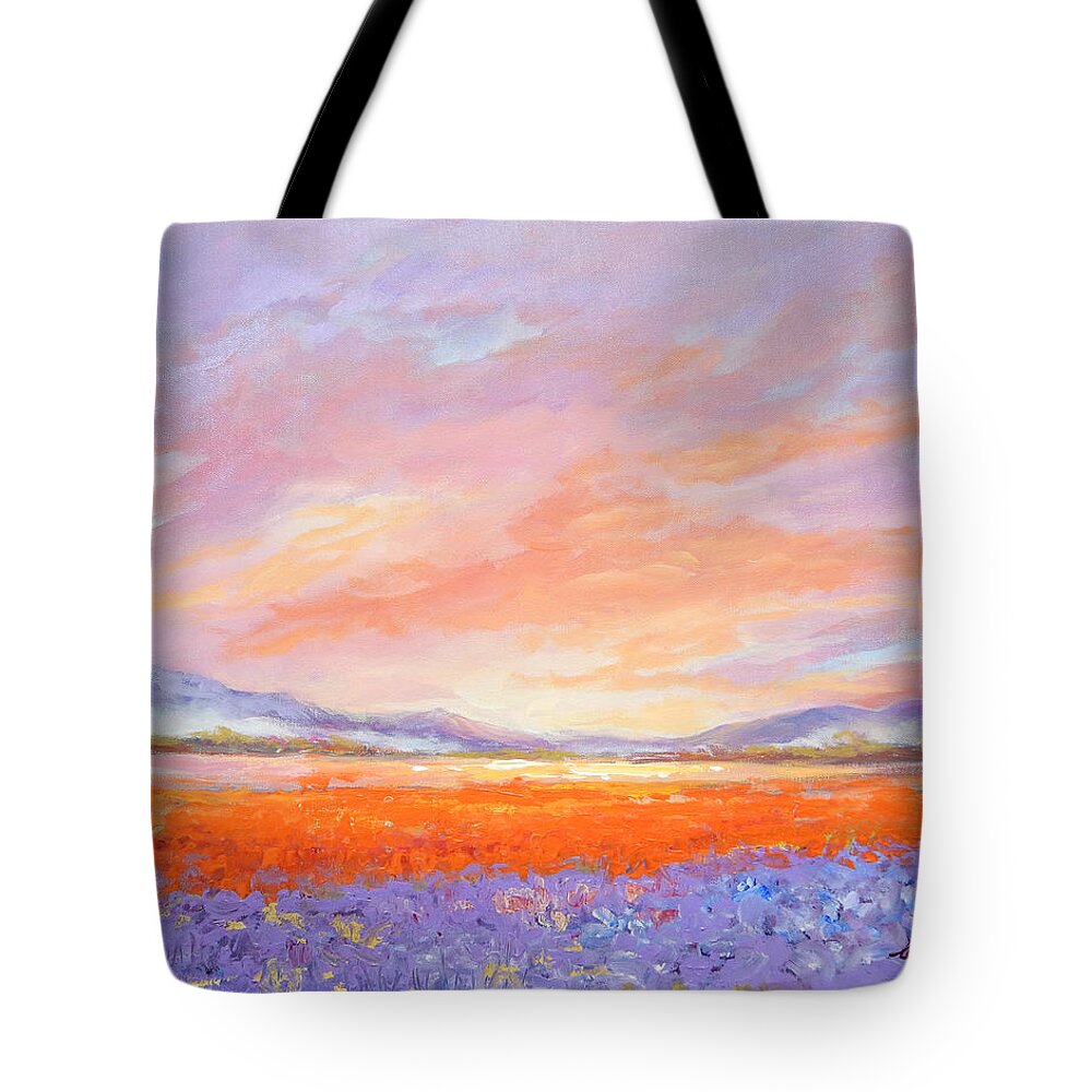 Oregon Tote Bag featuring the painting Skaggit Valley Tulips by Caroline Patrick