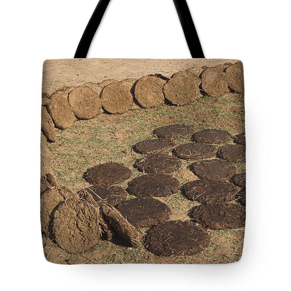 Cow-dung Tote Bag featuring the photograph SKC 5527 Cowdung Cakes by Sunil Kapadia