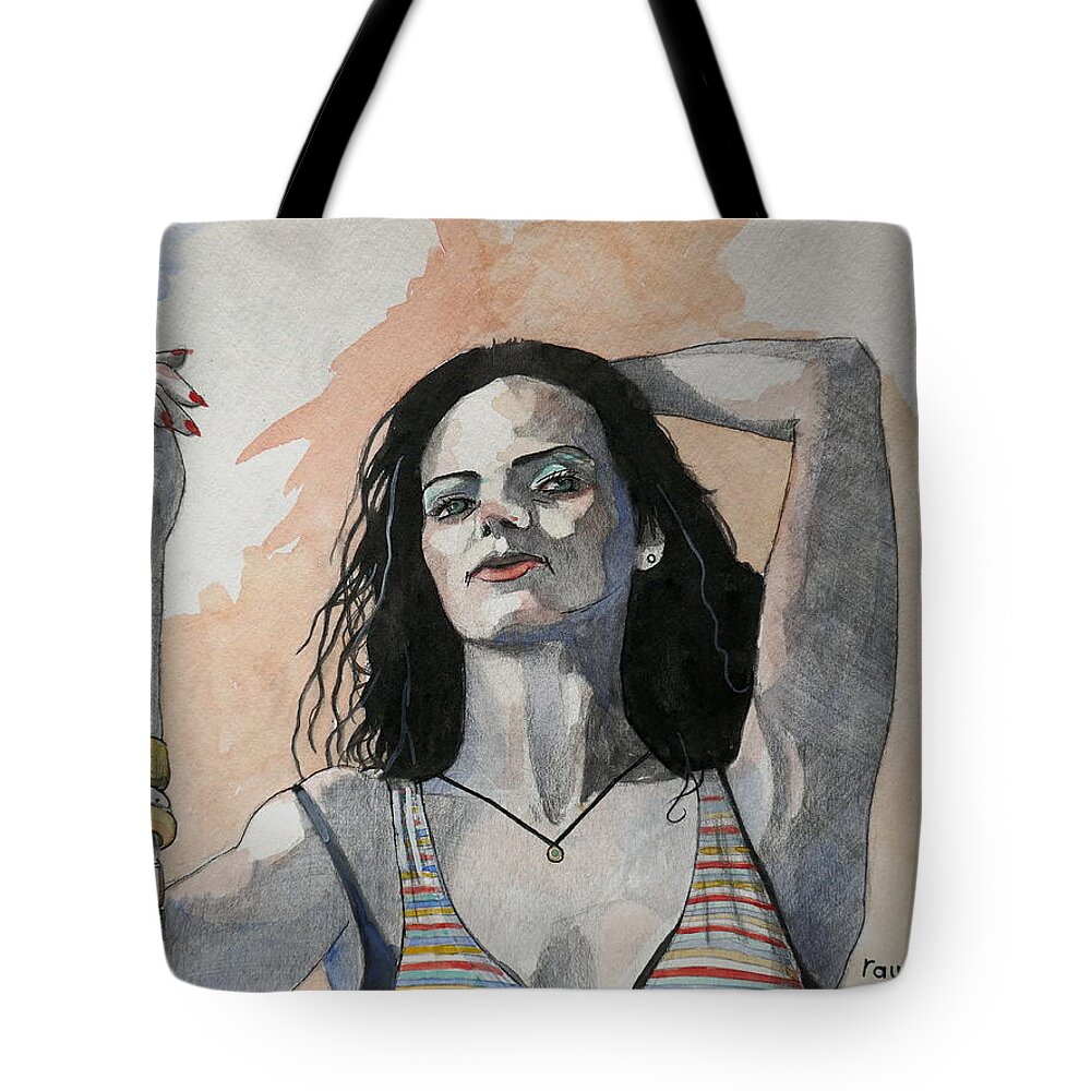 Female Tote Bag featuring the painting Sketch for Lucy by Ray Agius