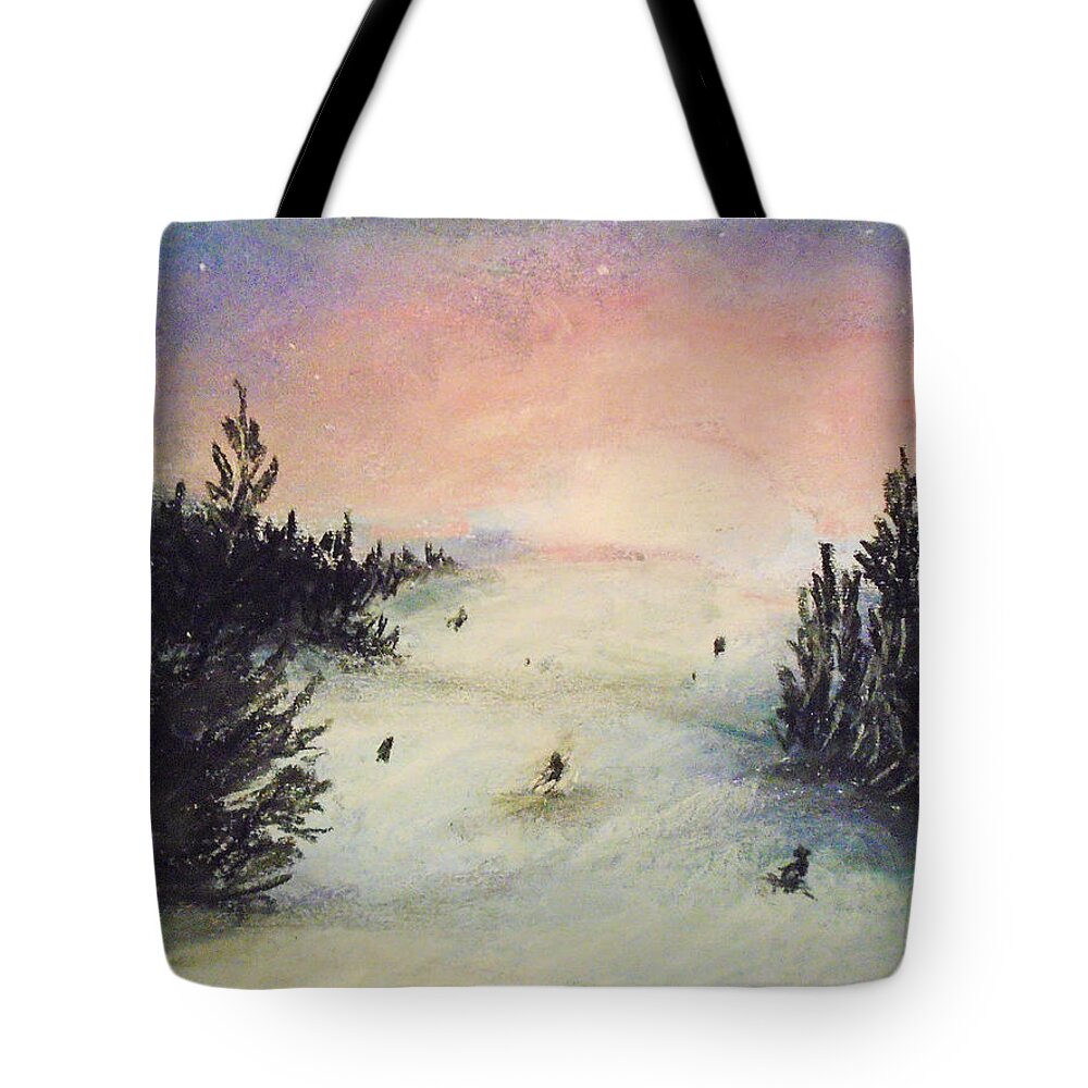 Ski Tote Bag featuring the painting Ski Glisten by Jen Shearer