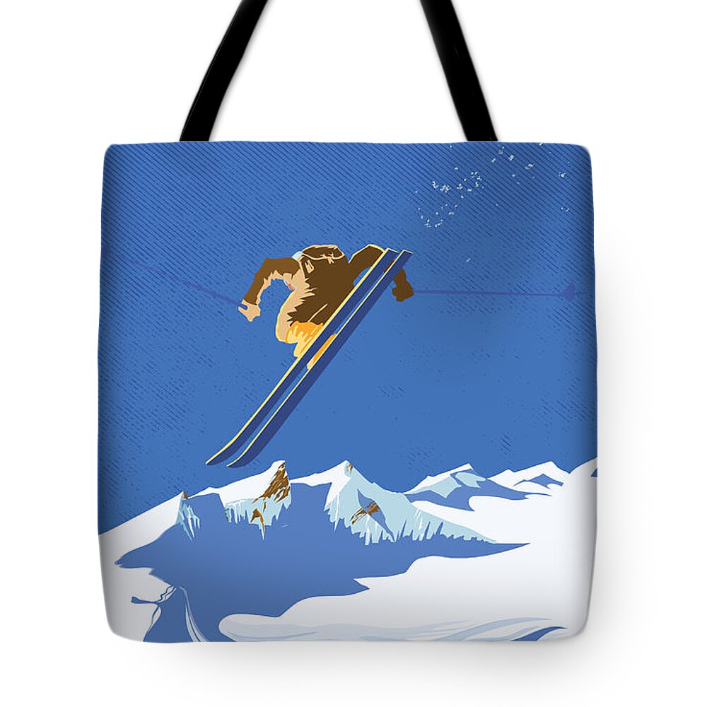 Ski Tote Bag featuring the painting Sky Skier by Sassan Filsoof