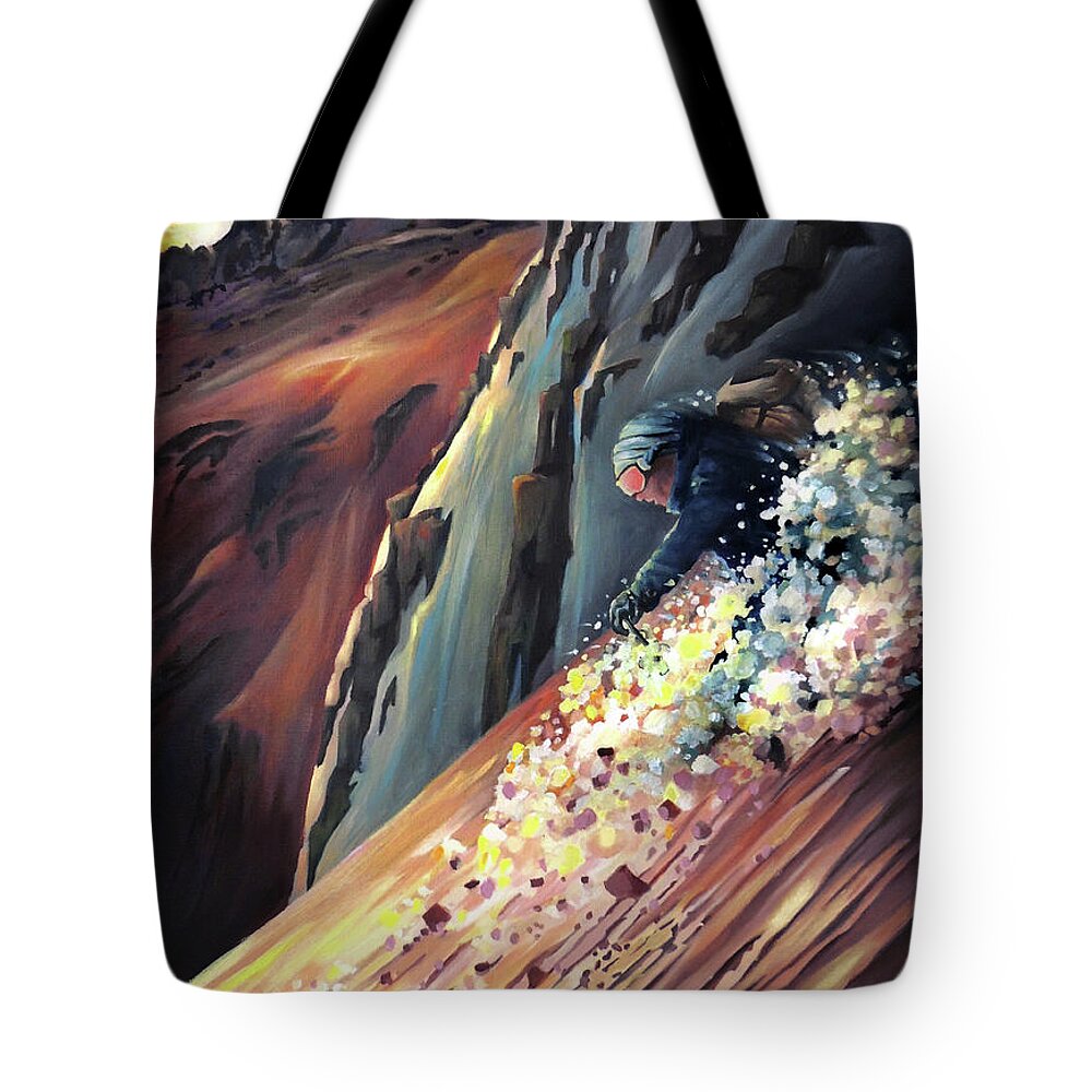 Steeps Tote Bag featuring the painting Skier On The Steeps by Nancy Griswold