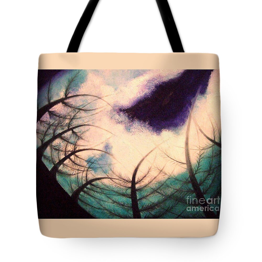 Sky.tree Symphony Tote Bag featuring the painting Sky and land symphony by Kumiko Mayer