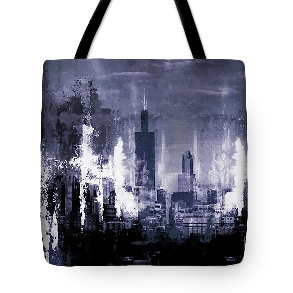 Chicago Tote Bag featuring the painting Skyline Chicago city by Gull G
