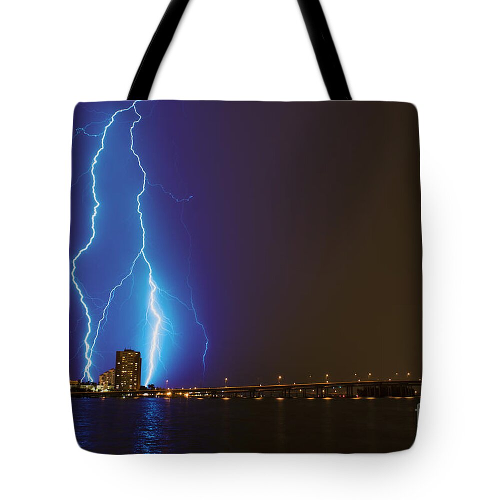 Lightning Tote Bag featuring the photograph Sky's The Limit by Quinn Sedam