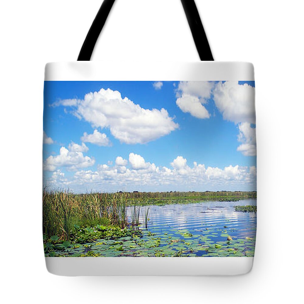 Art Tote Bag featuring the photograph Skyscape Reflections Blue Cypress Marsh Collage 2 by Ricardos Creations