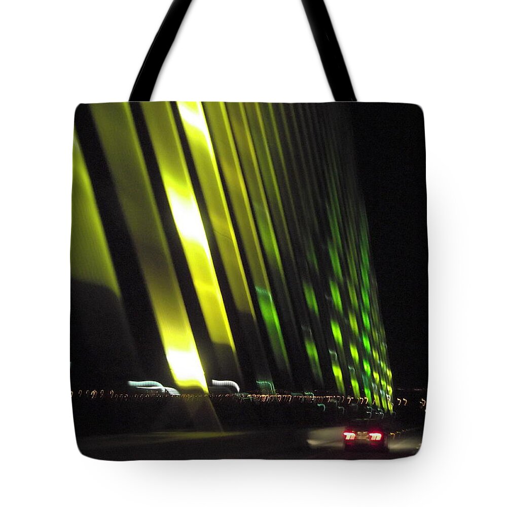 Sunshine Skyway Tote Bag featuring the photograph Skyway at Night 5559 by Wesley Elsberry