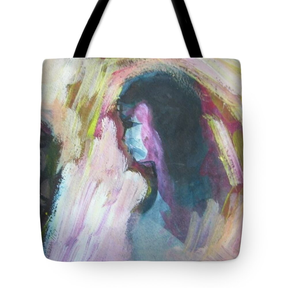 Abstract Tote Bag featuring the painting Slapping without Touching by Judith Redman