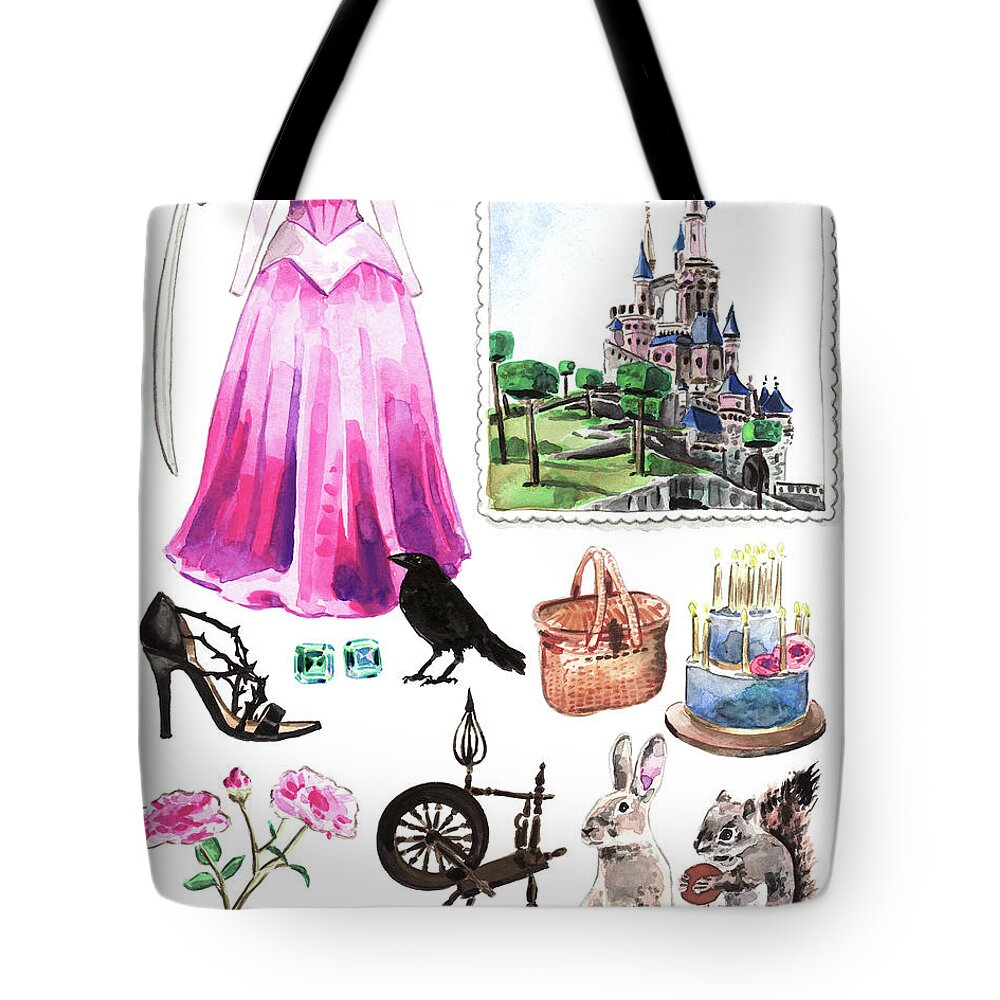 Sleeping Beauty Aurora Costume Watercolor Disney Princess Castle Dress  Classic Disney World Tote Bag