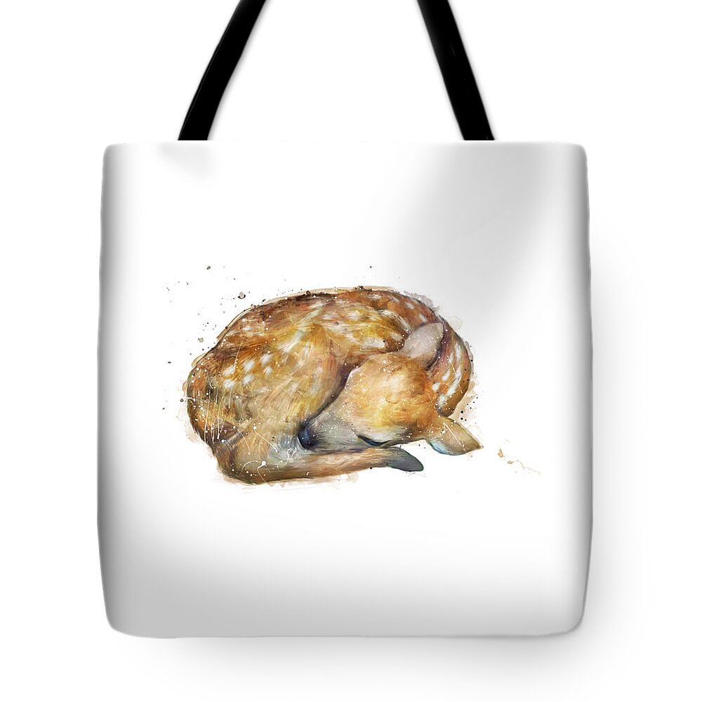 Fawn Tote Bag featuring the painting Sleeping Fawn by Amy Hamilton