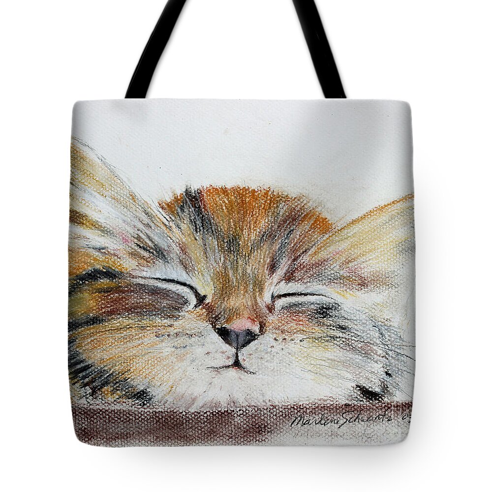 Kitten Tote Bag featuring the painting Sleepyhead by Marlene Schwartz Massey