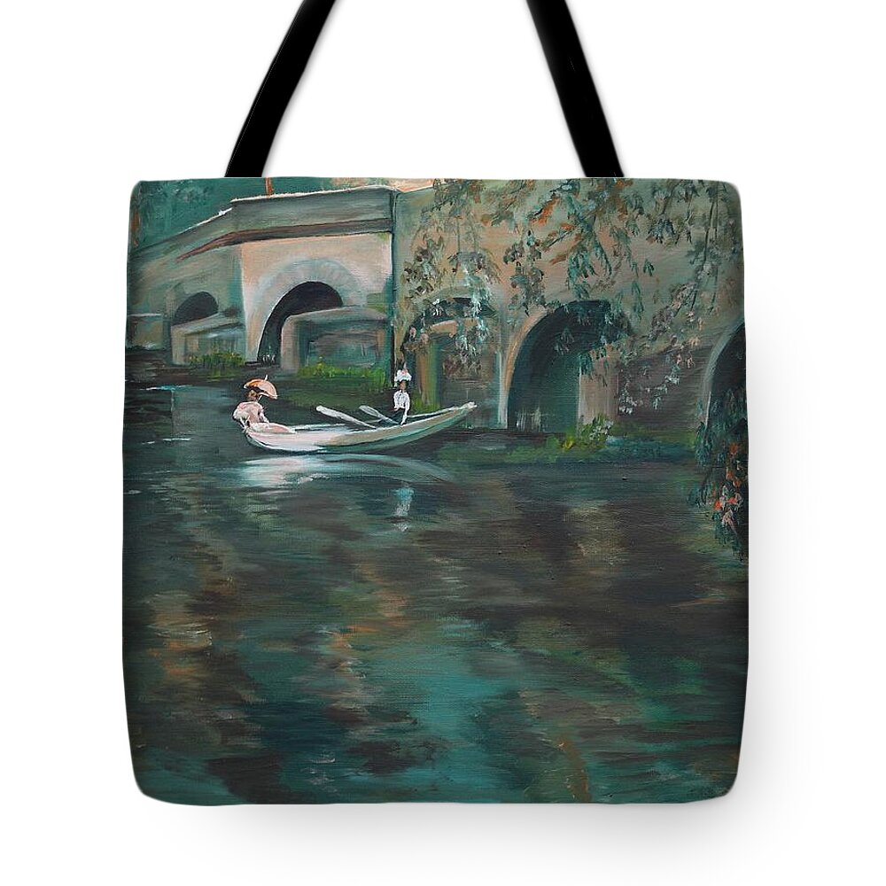 River Tote Bag featuring the painting Slow Boat - LMJ by Ruth Kamenev