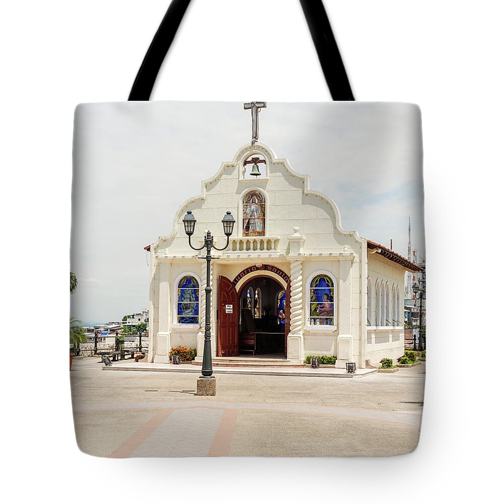 Chapel Tote Bag featuring the photograph Small Catholic Chapel in Cerro Santa Ana Guayaquil by Marek Poplawski