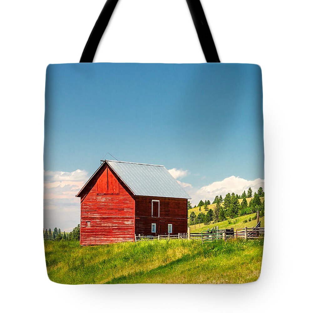 Red Tote Bag featuring the photograph Small Red Shed by Todd Klassy