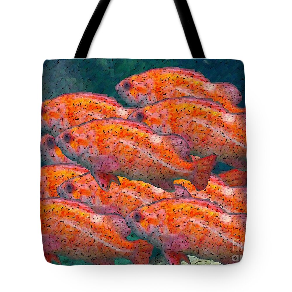 Fish Tote Bag featuring the digital art Small School by Ron Bissett
