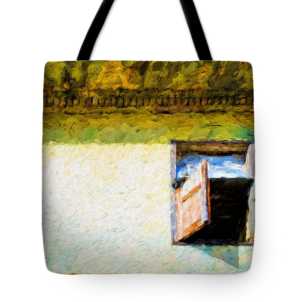 Window Tote Bag featuring the photograph Small window with shutters by Les Palenik