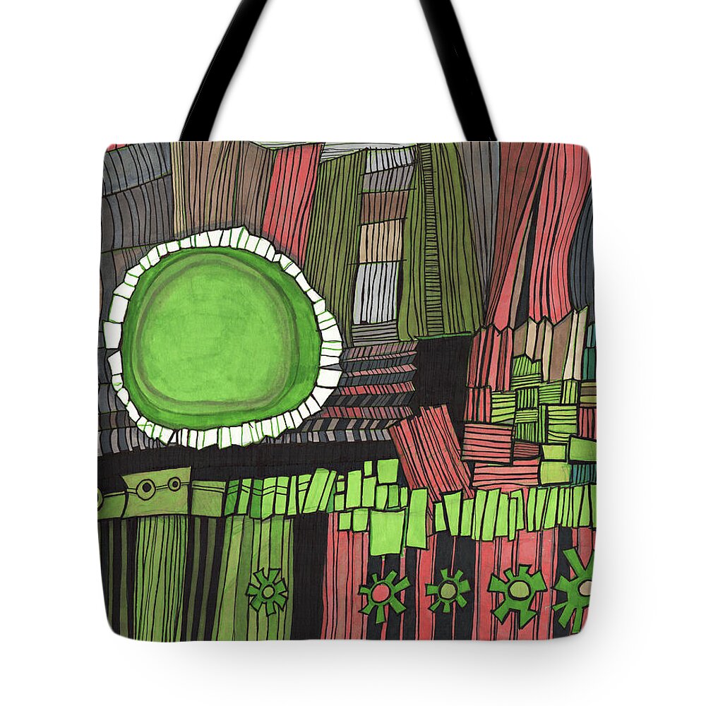 Abstract Tote Bag featuring the drawing Sun Gone Green by Sandra Church