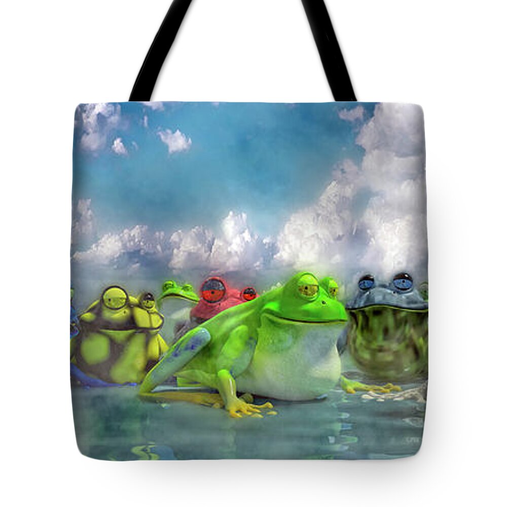 Frog Tote Bag featuring the digital art Smile and Be Happy by Betsy Knapp