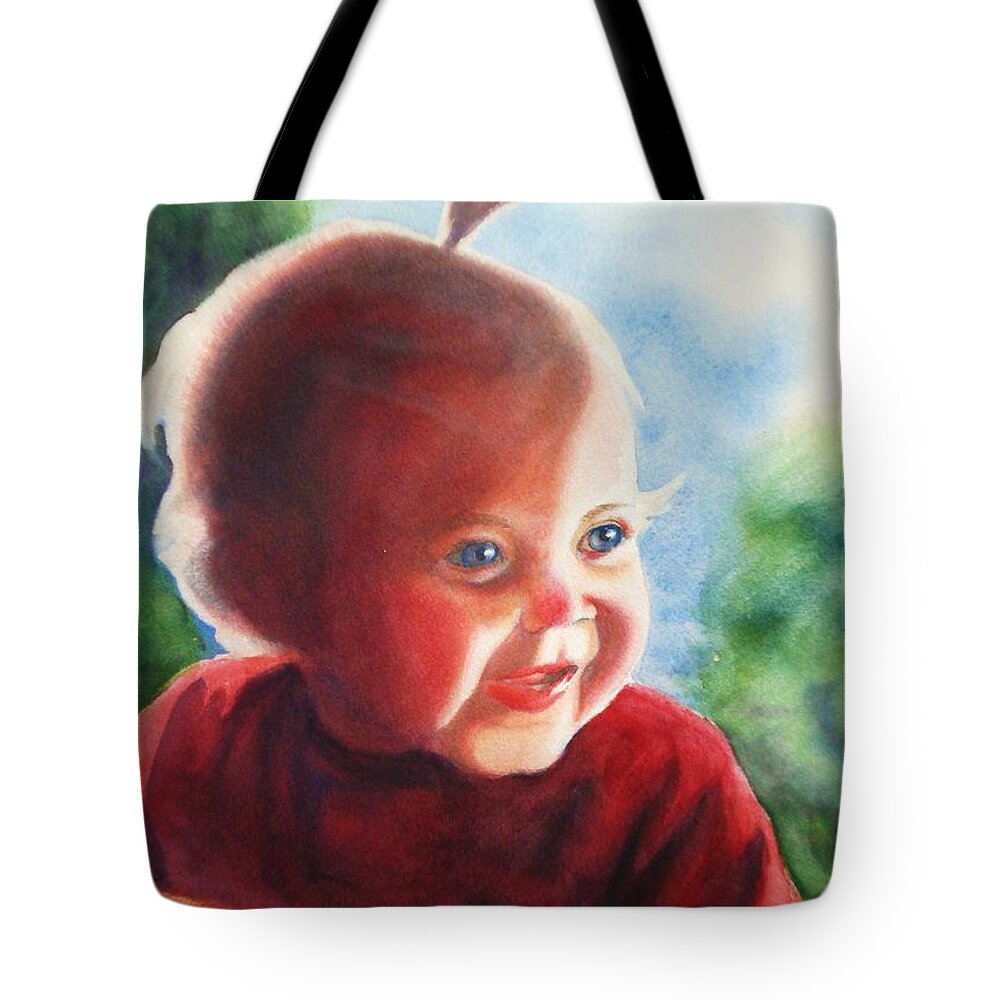 Little Girl Tote Bag featuring the painting Smile by Marilyn Jacobson