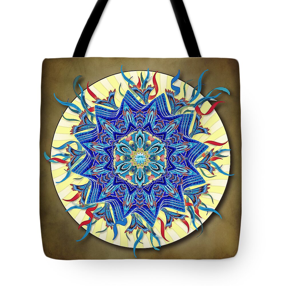 Mandala Tote Bag featuring the digital art Smiling Blue Moon Mandala by Deborah Smith