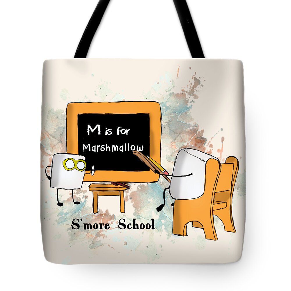 Marshmallow Tote Bag featuring the digital art Smore School Illustrated by Heather Applegate