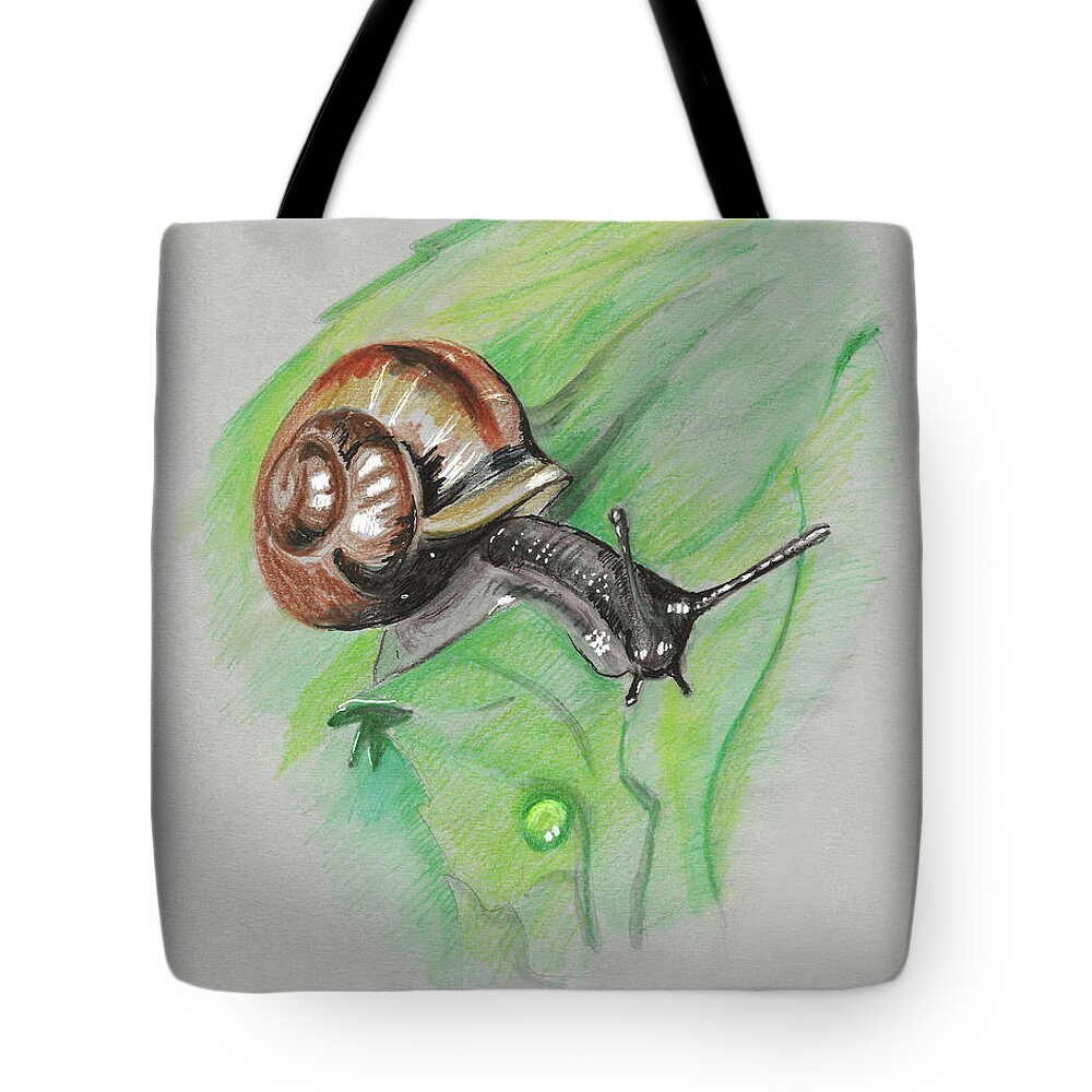 Snail Tote Bag featuring the painting Snail on a Leaf by Masha Batkova