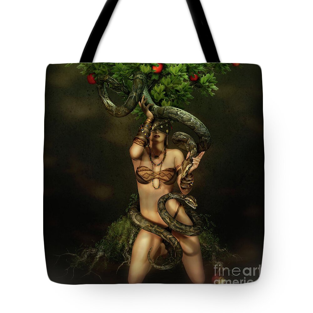 Snake Tote Bag featuring the digital art Snake Charmer by Shanina Conway