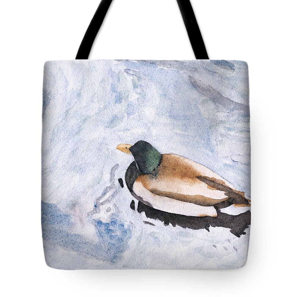 Watercolor Tote Bag featuring the painting Snake Lake Duck Sketch by Ken Powers