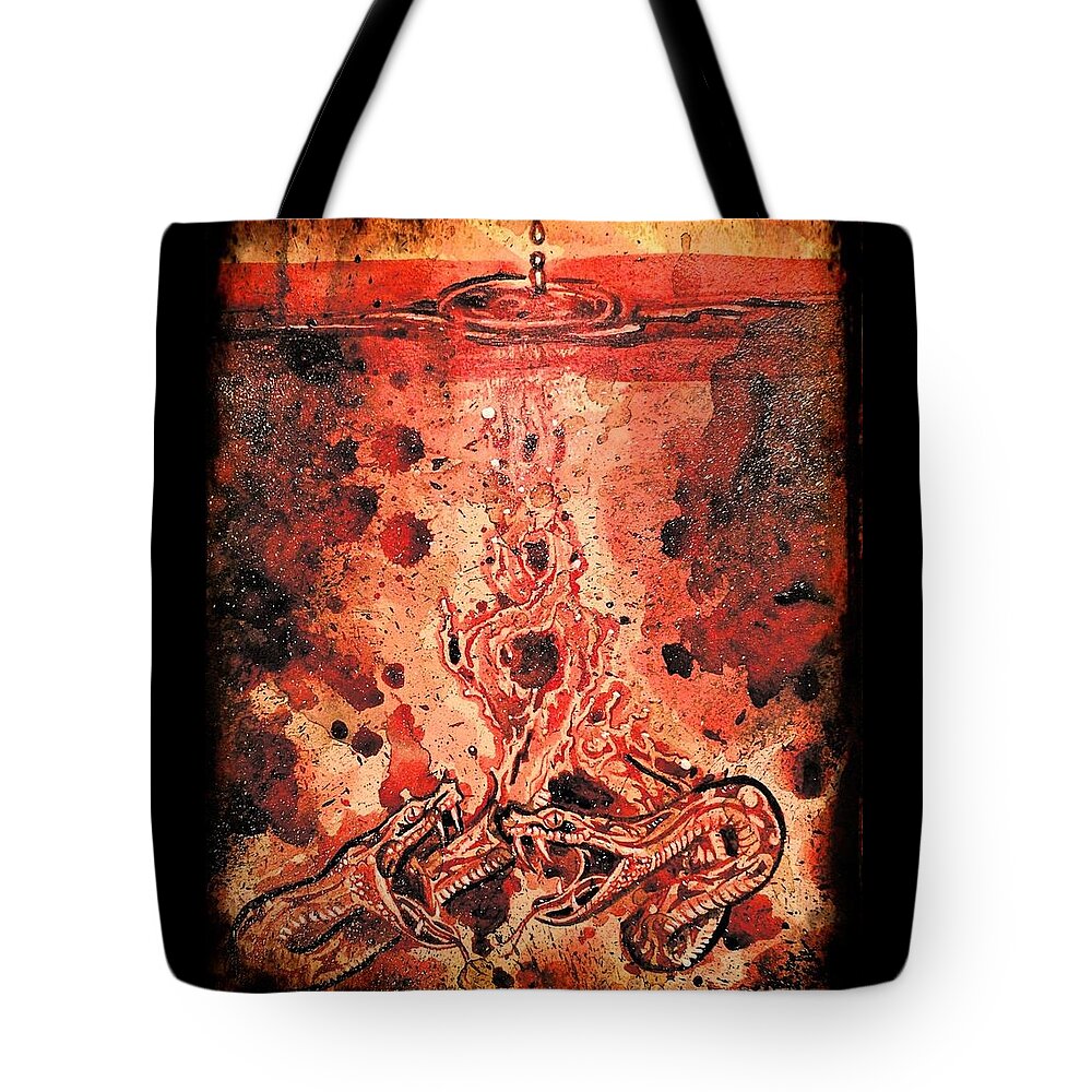 Ryan Almighty Tote Bag featuring the painting SNAKES fresh blood by Ryan Almighty