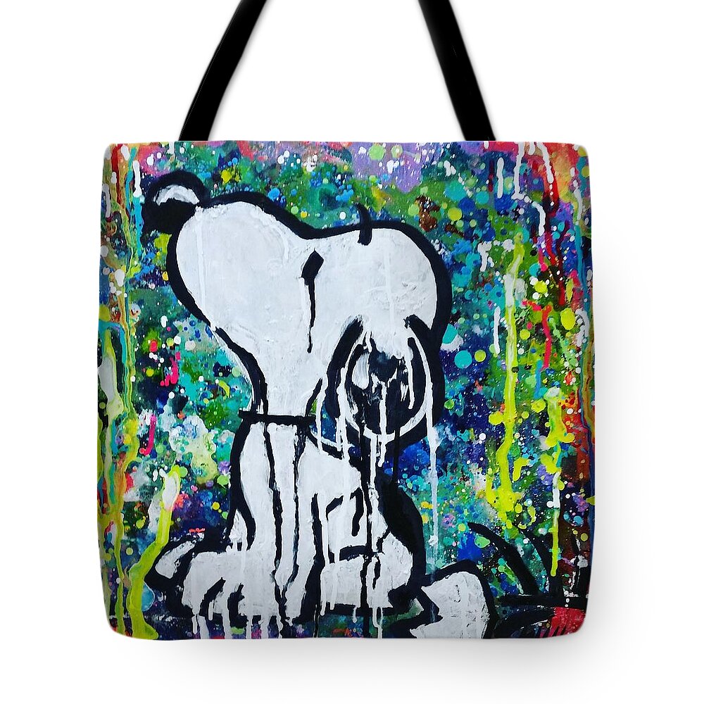 Snoopy Tote Bag featuring the painting Snoopy.Cosmos by A MiL