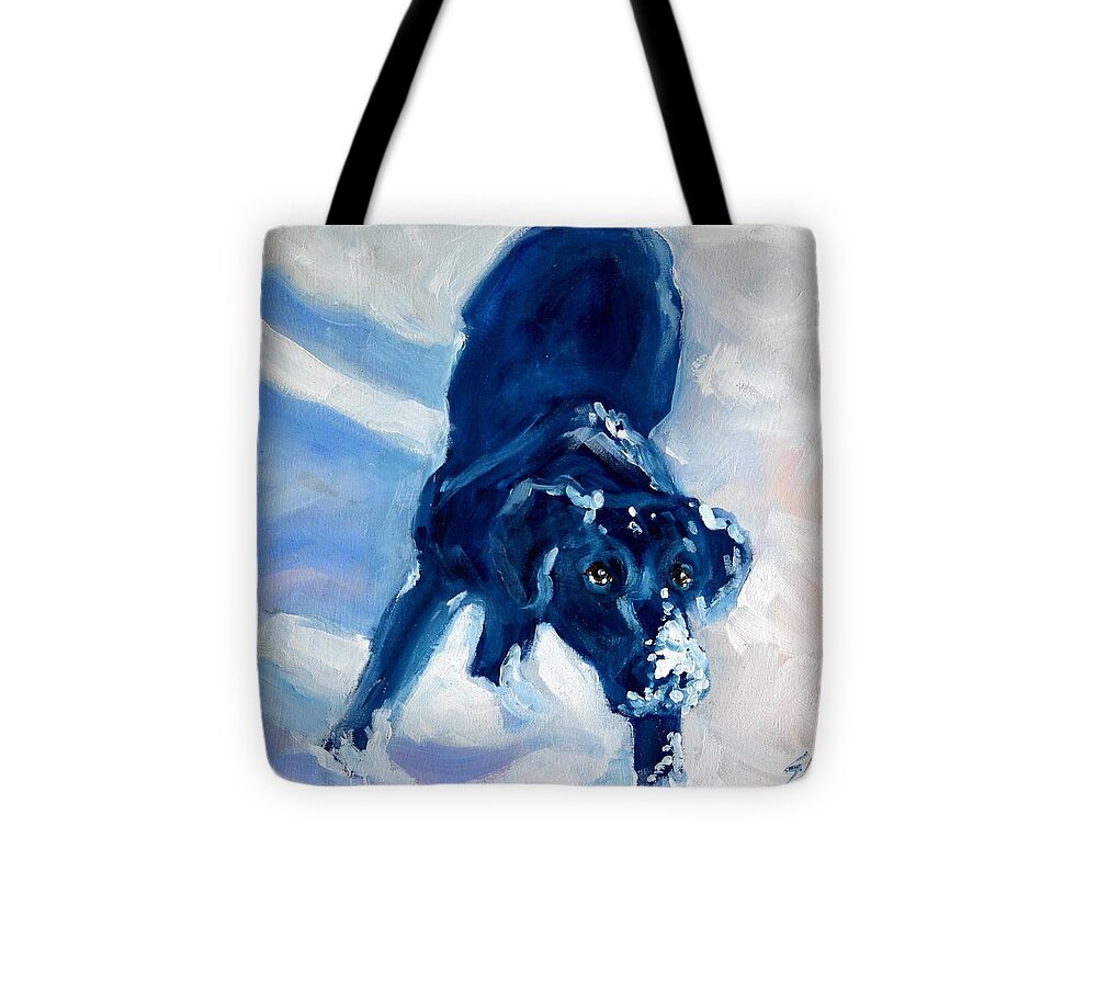 Black Lab Tote Bag featuring the painting Snow Boy by Sheila Wedegis