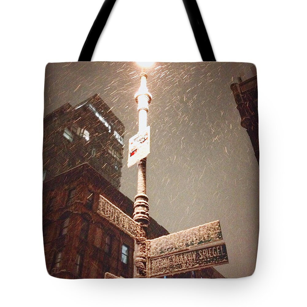 City Photography Tote Bag featuring the photograph Snow Covered Signs - New York City by Vivienne Gucwa