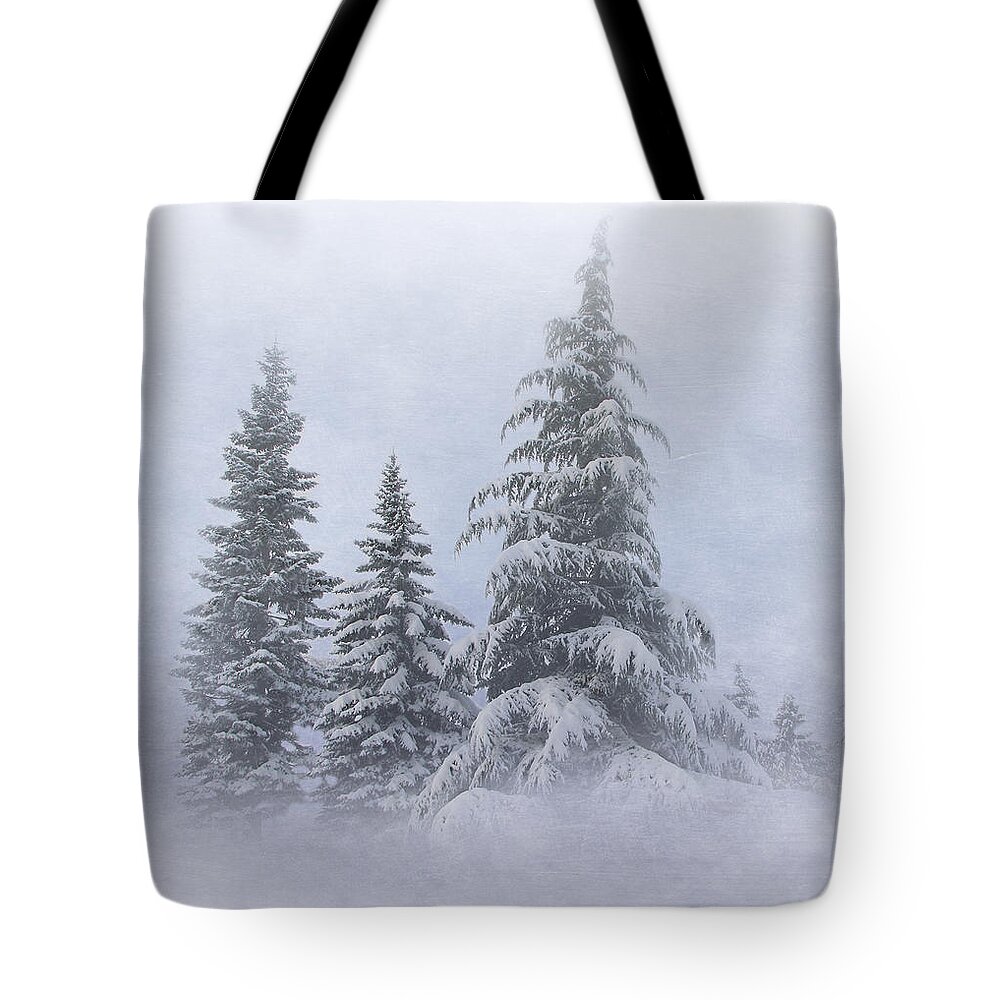Trees Tote Bag featuring the photograph Snow Covered Trees by Angie Vogel